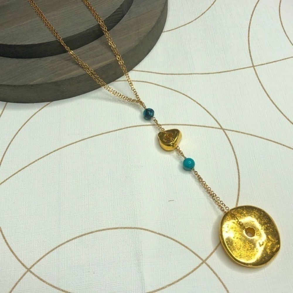 Stunning Y Style Necklace, Gold and Turquoise